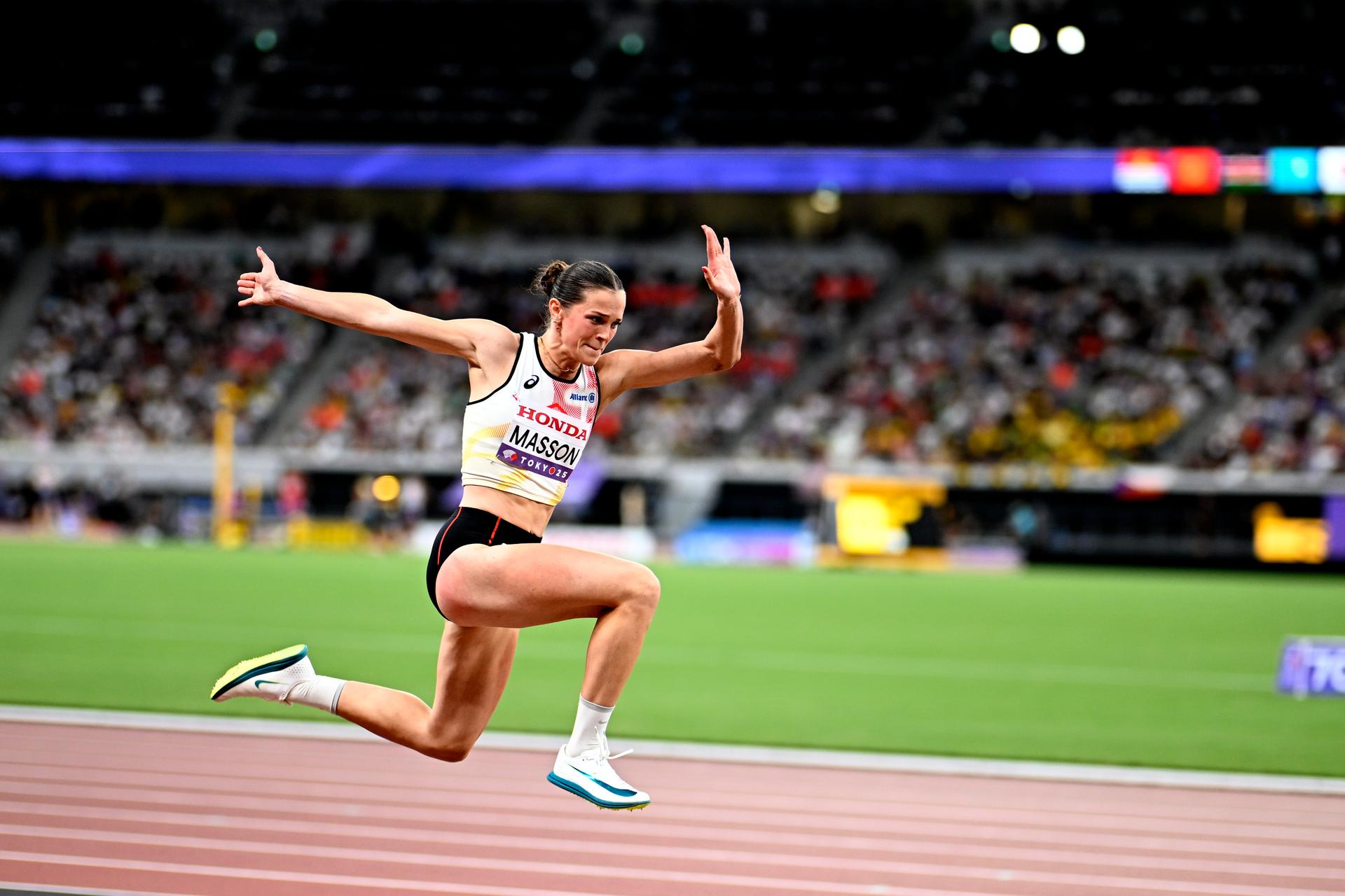 Belgian Ilona Masson pictured during the Triple Jump women qualifications, at the World Athletics Championships in Tokyo, Japan, on Tuesday 16 September 2025. The outdoor Worlds are taking place from 13 to 21 September. BELGA PHOTO JASPER JACOBS