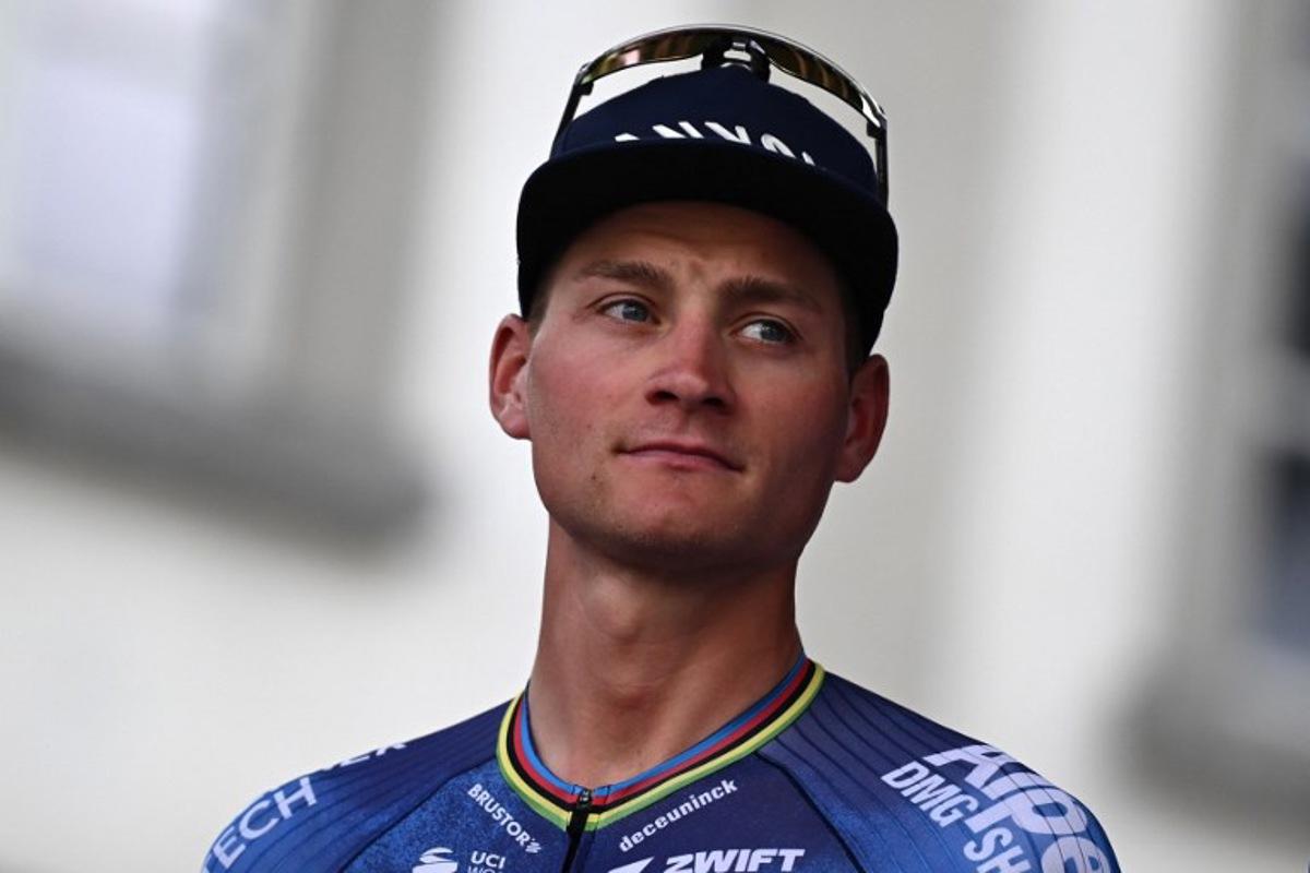 Mathieu van der Poel of team Alpecin-Premier Tech attends the team presentation on the eve of the first stage of the Tour of Switzerland (Tour de Suisse) cycling race, in Sondrio, Italy, on June 16, 2026.  Marco BERTORELLO / AFP