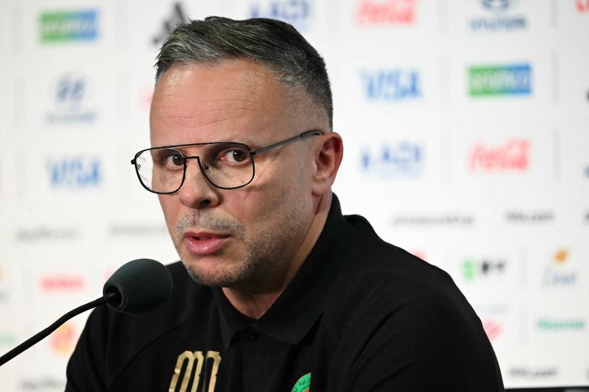 Morocco's head coach Mohamed Ouahbi speaks during a press conference at the New York/New Jersey Stadium in East Rutherford on June 12, 2026, on the eve of the 2026 World Cup football match between Brazil and Morocco.  Mauro PIMENTEL / AFP