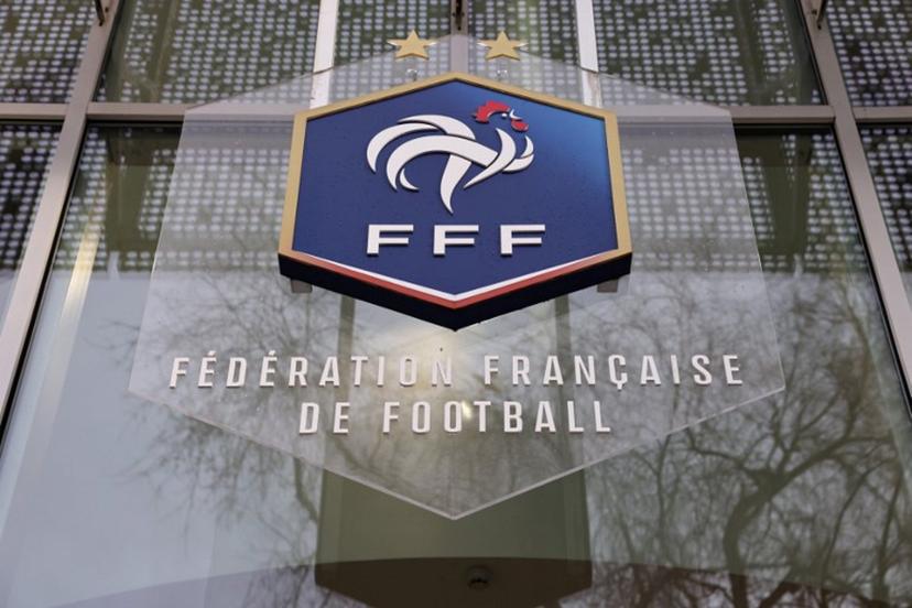 A picture taken on January 11, 2023 shows the logo of the French Football Federation (FFF) on the facade of its headquarters in Paris.  Thomas SAMSON / AFP