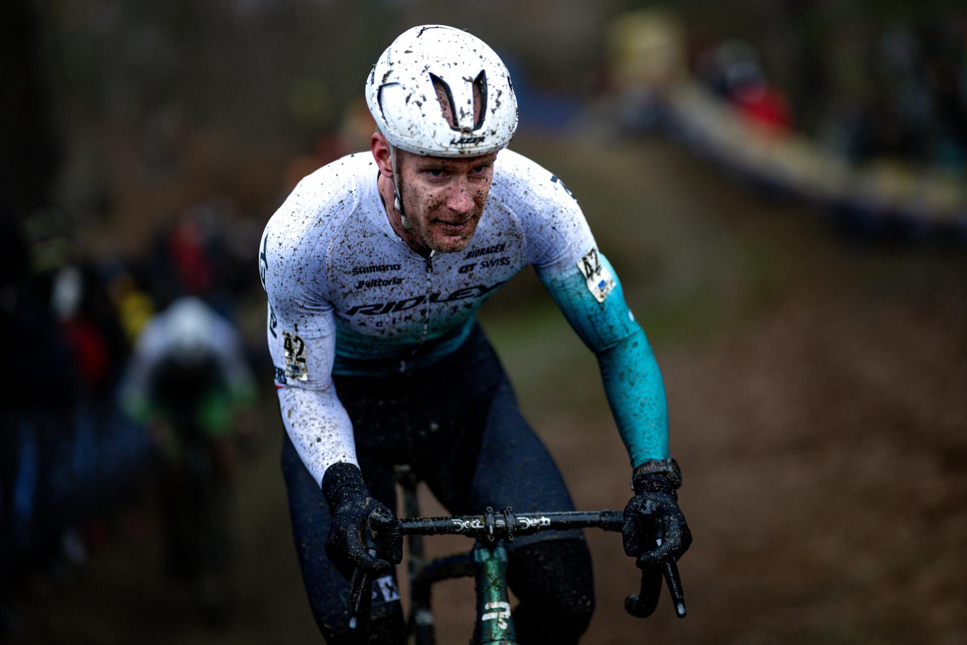 Belgian Daan Soete pictured in action during the men's elite race of the 'GP Sven Nys' cyclocross cycling event on Thursday 01 January 2026 in Baal, stage 6/8 in the X2O Badkamers 'Trofee Veldrijden' competition. BELGA PHOTO DAVID PINTENS