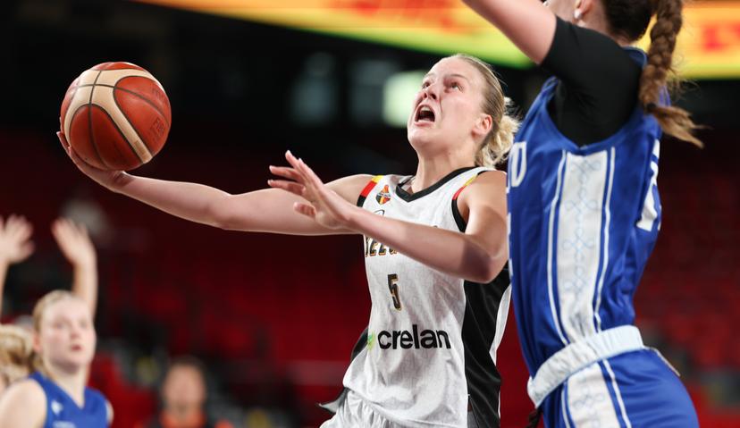 Belgium's Nastja Claessens fights for the ball during a DHL Youth Day game between the Be Gold Cats and Young Finland team, in Charleroi, on Friday 26 June 2026. The Be Gold project aims to ensure a long-term transition by recruiting the best young athletes of the U18 and U20 teams into the Belgian Cats squad on the road to the 2028 and 2032 Olympic games. BELGA PHOTO VIRGINIE LEFOUR