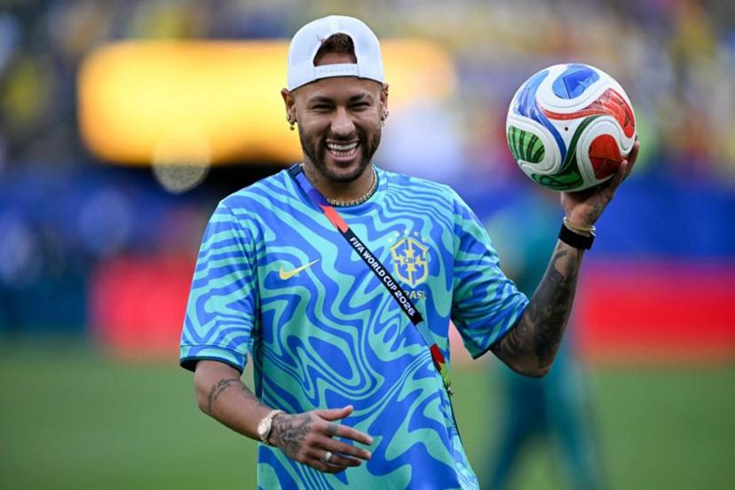 Brazil's forward #10 Neymar gestures during a warm up ahead of the 2026 World Cup Group C football match between Brazil and Morocco at the New York/New Jersey Stadium in East Rutherford on June 13, 2026.  Mauro PIMENTEL / AFP