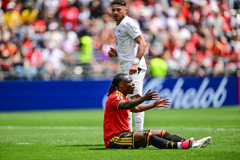 Belgium's Jeremy Doku reacts during a soccer game between Belgian national team Red Devils and Egypt, on Monday 15 June 2026 in Seattle, the first game in the group stage of the FIFA World Cup 2026 in the United States of America. The Diables Rouges - Rode Duivels were drawn into Group G. BELGA PHOTO DIRK WAEM