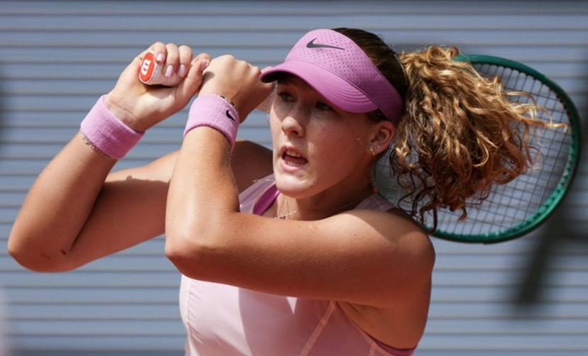 Mirra Andreeva plays against Czech Republic's Marie Bouzkova during their women's singles match on day 6 of the French Open tennis tournament on Court Philippe-Chatrier at the Roland-Garros Complex in Paris on May 29, 2026.  Dimitar DILKOFF / AFP