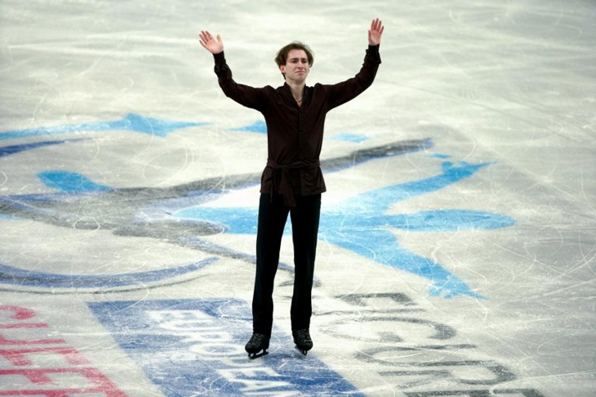 Georgia's Nika Egadze reacts during day three of the ISU Figure Ice Skating European Championships in Sheffield, northern England on January 15, 2025.  Ian HODGSON / AFP