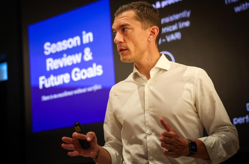 RBFA referee department director Jonathan Lardot gestures during a press conference of the Professional Refereeing Department (PRD) on the upcoming soccer season, Wednesday 16 July 2025 in Tubize. BELGA PHOTO VIRGINIE LEFOUR