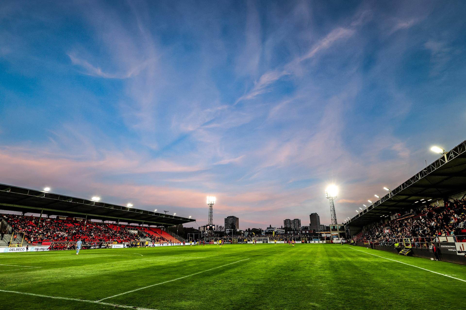 this picture shows the Pairay stadium during a soccer game between RFC Seraing and SK Beveren, Friday 17 April 2026 in Seraing, on day 34 of the 2025-2026 'Challenger Pro League' 1B second division of the Belgian championship. BELGA PHOTO BRUNO FAHY
