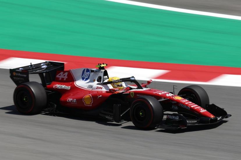 Ferrari's British driver Lewis Hamilton competes in the Catalonia Formula One Grand Prix at the Circuit de Catalunya in Montmelo, on the outskirts of Barcelona, on June 14, 2026.  Lluis GENE / AFP