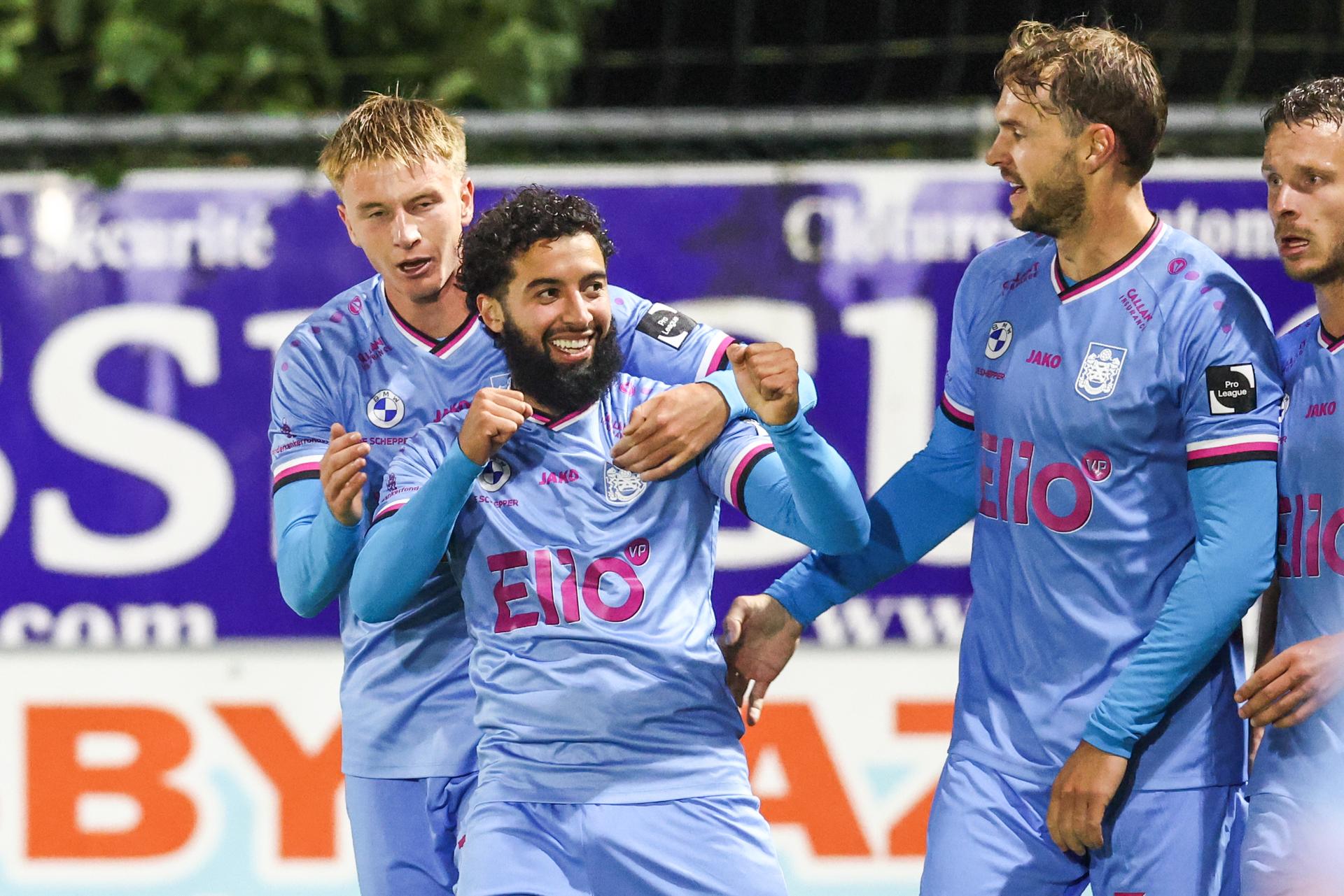 Beveren's Mehdi Najim Ilyes celebrates after scoring during a soccer game between RFC Liege vs SK Beveren, Wednesday 24 September 2025 in Liege, on day 7 of the 2025-2026 'Challenger Pro League' 1B second division of the Belgian championship. BELGA PHOTO BRUNO FAHY