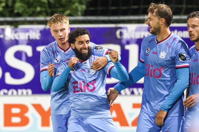 Beveren's Mehdi Najim Ilyes celebrates after scoring during a soccer game between RFC Liege vs SK Beveren, Wednesday 24 September 2025 in Liege, on day 7 of the 2025-2026 'Challenger Pro League' 1B second division of the Belgian championship. BELGA PHOTO BRUNO FAHY