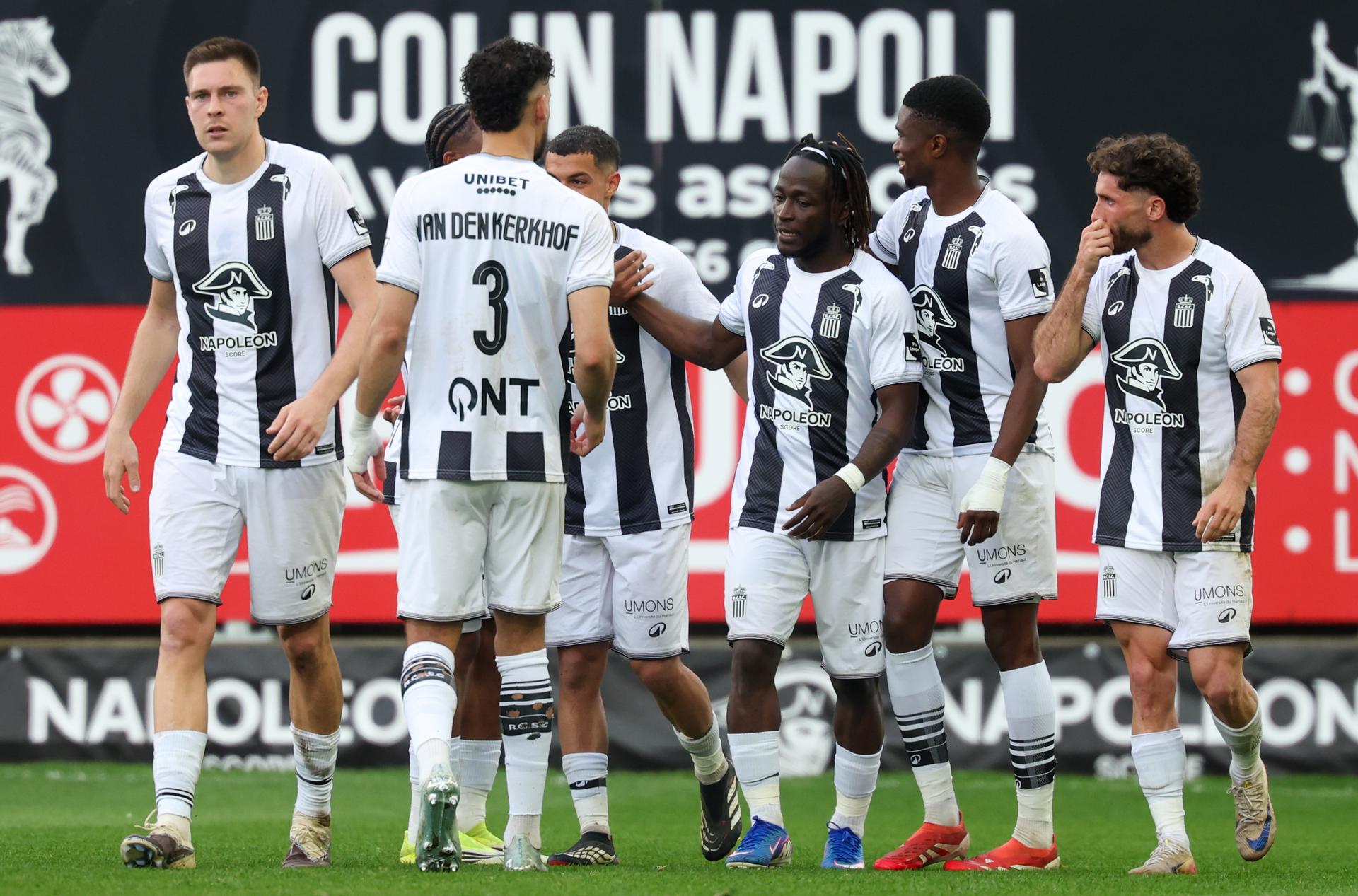 Charleroi's Parfait Guiagon celebrates after scoring during a soccer match between Sporting Charleroi and KRC Genk, Saturday 02 May 2026 in Charleroi, on the sixth day of the Europe Play-offs (PO2) of the 2025-2026 'Jupiler Pro League' first division of the Belgian championship. BELGA PHOTO VIRGINIE LEFOUR