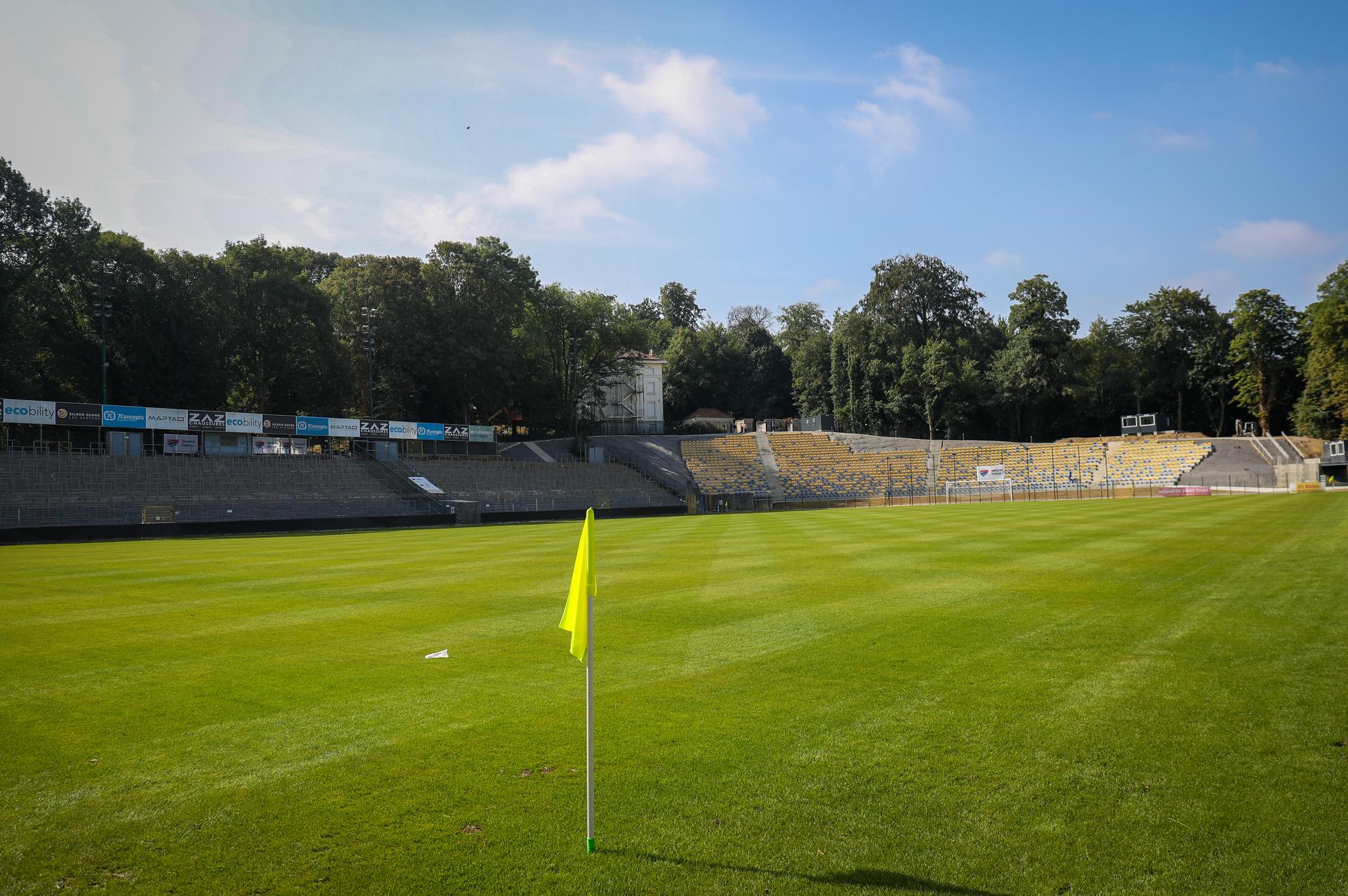 Illustration shows  the newly renovated 'Stade Joseph-Marien - Joseph Marienstadion' stadium of Belgian 1b soccer team Royale Union Saint-Gilloise at the Dudenpark - Parc Duden in Brussels, Tuesday 17 July 2018. BELGA PHOTO VIRGINIE LEFOUR