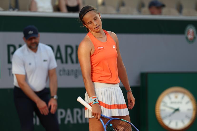 Belgian Hanne Vandewinkel looks dejected during a first round match in the women's singles between Belgian Vandewinkel and American Keys at the Roland Garros French Open tennis tournament, in Paris, France, Tuesday 26 May 2026. This year's tournament takes place from 18 May to 07 June. BELGA PHOTO VIRGINIE LEFOUR