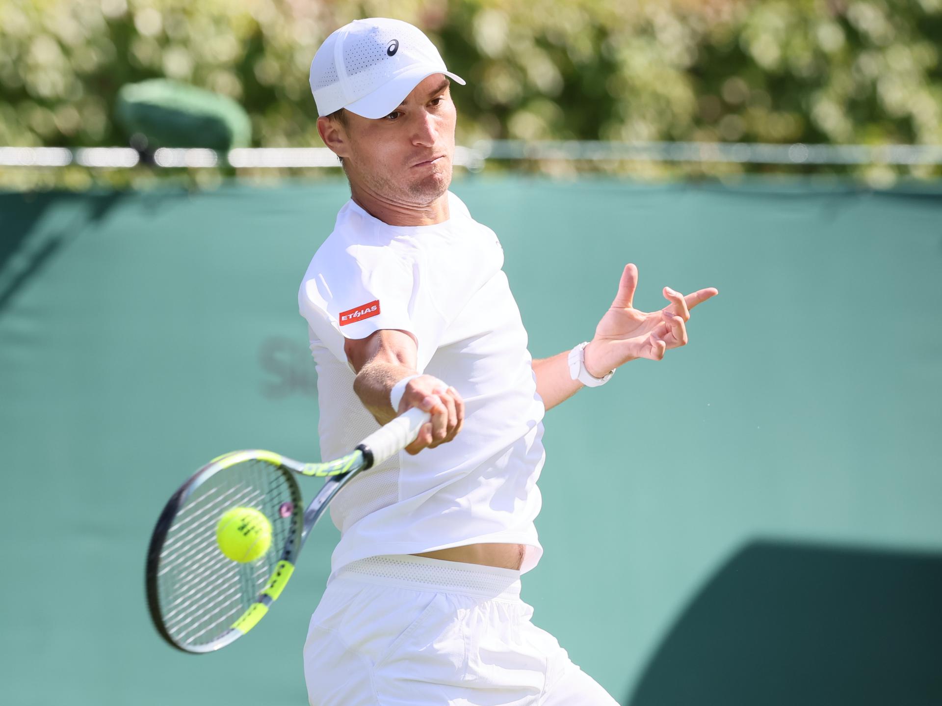 Belgian Raphael Collignon pictured in action during a first round game between Belgian Collignon and French Fils in the Men's singles at the Wimbledon grand slam tennis tournament in London, Britain, Tuesday 30 June 2026.  BELGA PHOTO BENOIT DOPPAGNE