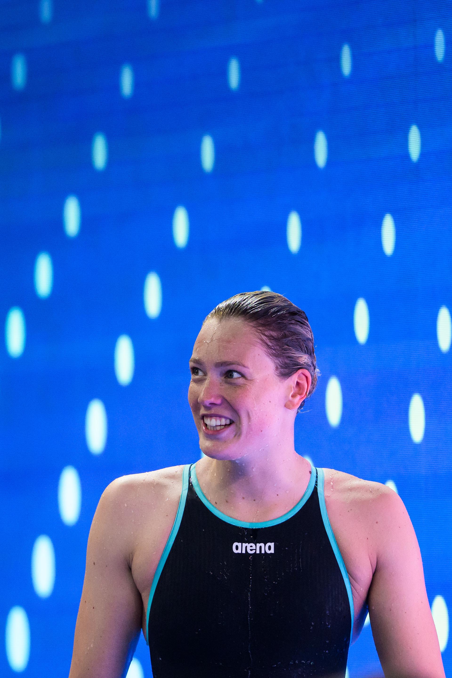 ATTENTION EDITORS - BENELUX ONLY - 250802 Florine Gaspard of Belgium after competing in women's 50 meters freestyle swimming heats during day 23 of the World Aquatics Championships on August 2, 2025 in Singapore.  Photo: Joel Marklund / BILDBYRÅN / kod JM / JM0715 bbeng simning swimming svømming sim-vm vm sim-vm 2025 world aquatics championships 2025 dam
