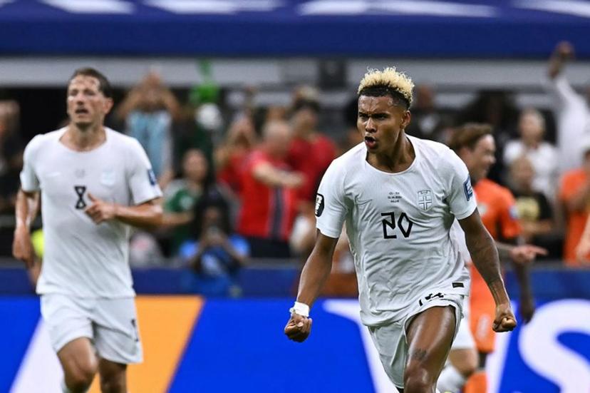 Norway's midfielder #20 Antonio Nusa  celebrates   after scoring the opening goal during the 2026 World Cup round of 32 football match between Ivory Coast and Norway at the Dallas Stadium in Arlington on June 30, 2026.   Paul ELLIS / AFP