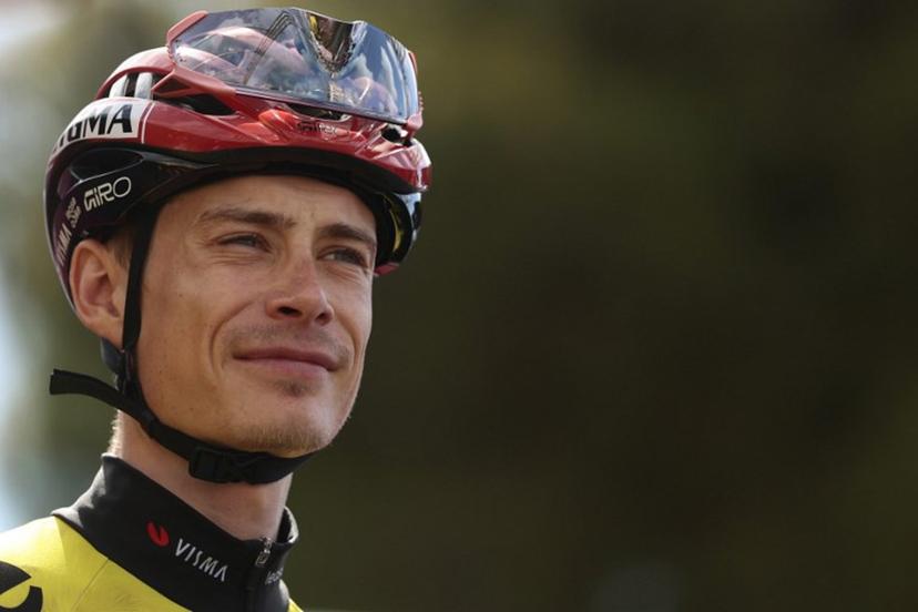 Team Visma Lease a Bike Danish rider Jonas Vingegaard looks on during the presentation prior  the 7th stage of the Giro d'Italia 2026 - Tour of Italy cycling race between Formia and Blockhaus, Italy, on May 15, 2026.  Luca Bettini / AFP