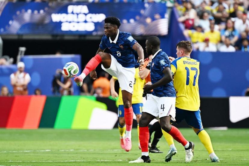 France's midfielder #08 Aurelien Tchouameni controls the ball during the 2026 World Cup round of 32 football match between France and Sweden at the New York/New Jersey Stadium in East Rutherford on June 30, 2026.   Jewel SAMAD / AFP
