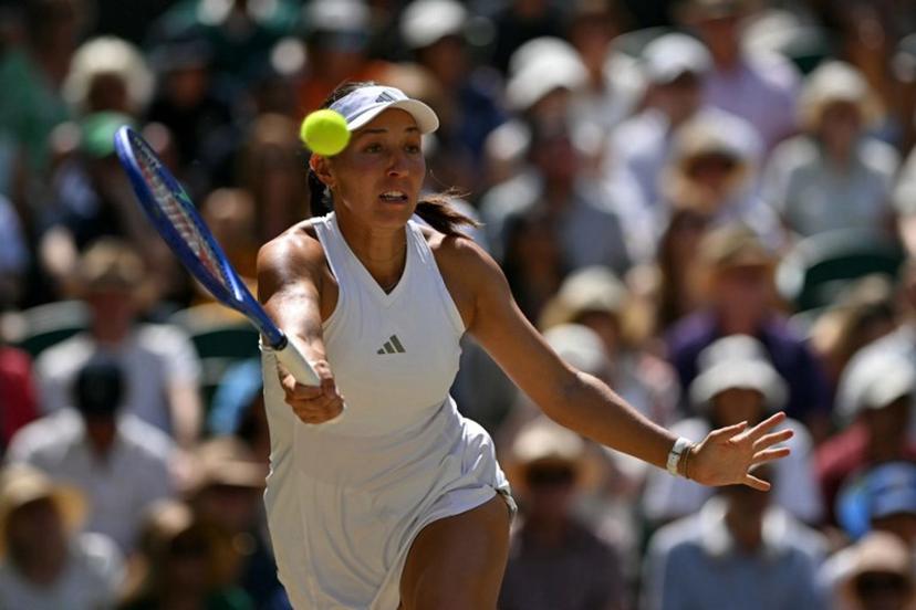 US player Jessica Pegula returns to US player Coco Gauff during their women's singles quarter-final tennis match on the ninth day of the 2026 Wimbledon Championships at The All England Lawn Tennis and Croquet Club in Wimbledon, southwest London, on July 7, 2026.  Glyn KIRK / AFP