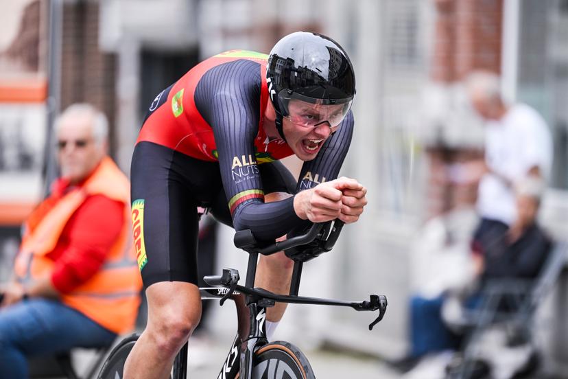 Belgian Guillaume Seye of Team Cibel Cebon pictured in action during the men without contract individual time trial of the Belgian Championships cycling, 38,5km, in Binche, on Thursday 20 June 2024. BELGA PHOTO TOM GOYVAERTS