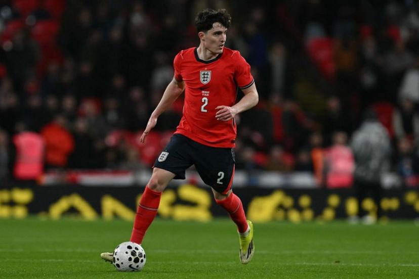 England's defender Tino Livramento looks to play a pass during the friendly International football match between England and Uruguay at Wembley Stadium, west London, on March 27, 2026.  Glyn KIRK / AFP