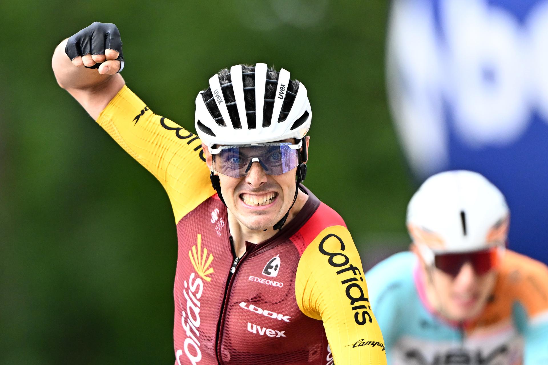 Spanish Alex Aranburu of Cofidis celebrates after winning stage 3 of the Baloise Belgium Tour cycling race, 173km from and to Durbuy, on Friday 19 June 2026. The Baloise Belgium Tour takes place from 17 to 21 June. BELGA PHOTO JASPER JACOBS