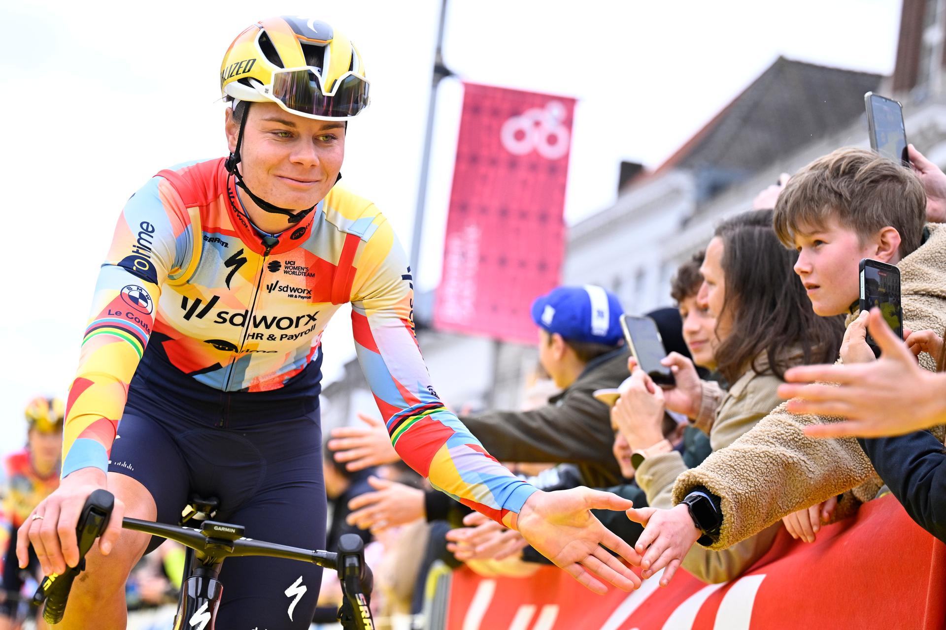 Belgian Lotte Kopecky of SD Worx-Protime pictured at the start of the women's race of the 'Ronde van Vlaanderen/ Tour des Flandres/ Tour of Flanders' UCI WorldTour one day cycling race, 164,1 km with start and finish in Oudenaarde, Sunday 05 April 2026. BELGA PHOTO JASPER JACOBS