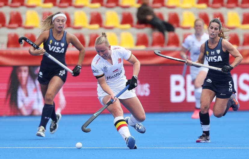 Belgium's Charlotte Englebert pictured in action during a hockey game between Belgian national team Red Panthers and Argentina, Sunday 14 June 2026 in Wavre, match 9/16 in the group stage of the women's FIH Pro League competition. BELGA PHOTO VIRGINIE LEFOUR