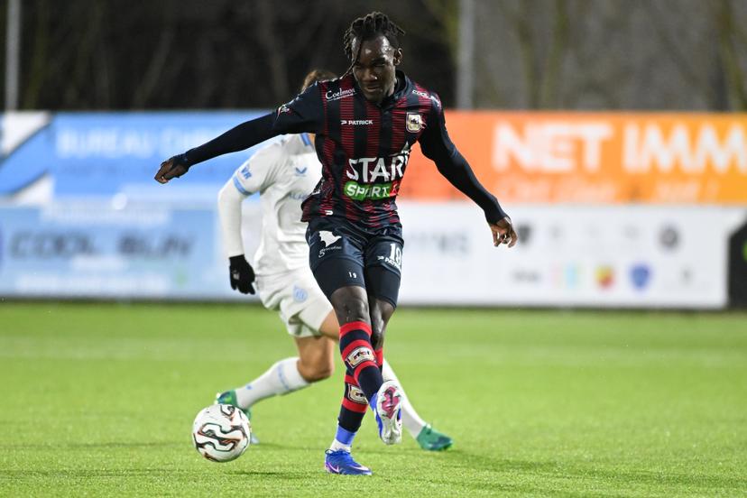 Liege's Frederic Soelle Soelle pictured in action during a soccer game between RFC Liege and Club NXT, Friday 20 February 2026 in Liege, on day 26 (out of 30) of the 2025-2026 'Challenger Pro League' 1B second division of the Belgian championship. BELGA PHOTO JILL DELSAUX