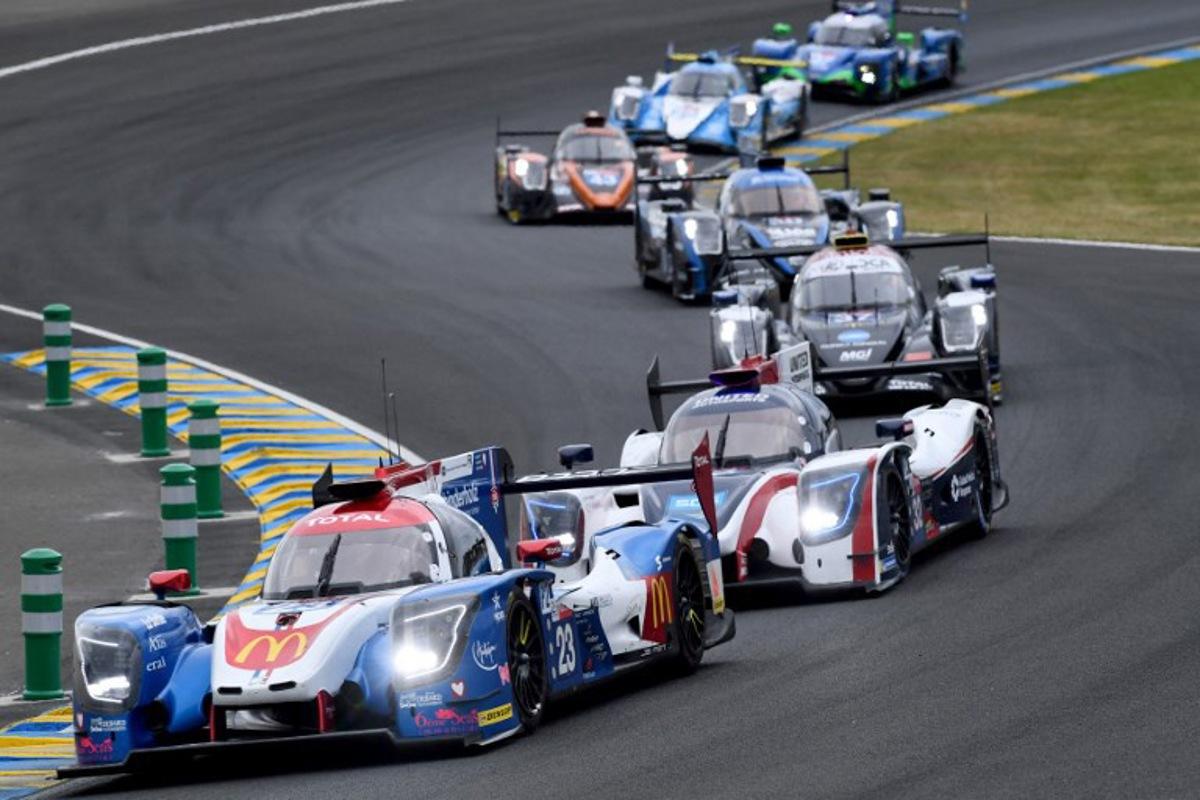 Ligier JSP217 Gibson of Austrian's driver Rene Binder compete during the 87th edition of the 24 Hours Le Mans endurance race on June 15, 2019, at Le Mans northwestern France.   Fred TANNEAU / AFP