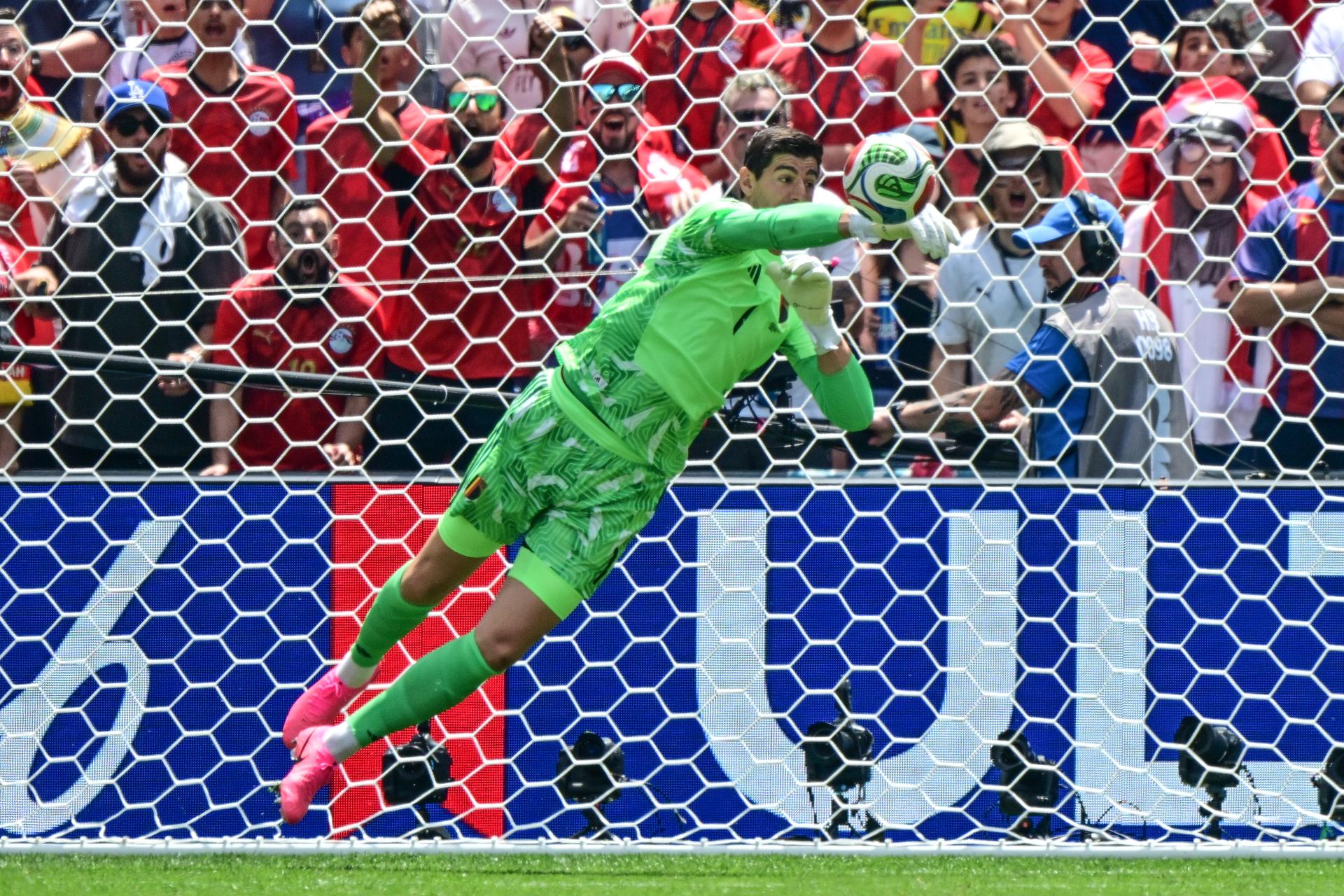 Belgium's goalkeeper Thibaut Courtois pictured in action during a soccer game between Belgian national team Red Devils and Egypt, on Monday 15 June 2026 in Seattle, the first game in the group stage of the FIFA World Cup 2026 in the United States of America. The Diables Rouges - Rode Duivels were drawn into Group G. BELGA PHOTO DIRK WAEM