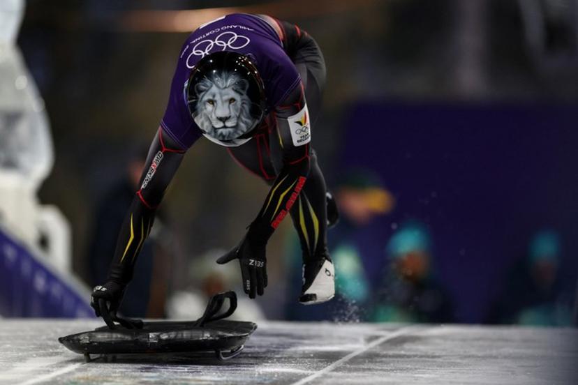 Belgium's Kim Meylemans takes part in the skeleton women's training session at Cortina Sliding Centre during the Milano Cortina 2026 Winter Olympic Games in Cortina d'Ampezzo on February 9, 2026.  FRANCK FIFE / AFP