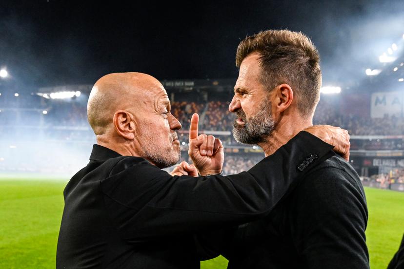 Club's chairman Bart Verhaeghe and Club's head coach Ivan Leko celebrate after winning the title at a soccer match between KV Mechelen and Club Brugge KV, Thursday 21 May 2026 in Mechelen, on the ninth day of the Champion's Play-offs of the 2025-2026 'Jupiler Pro League' first division of the Belgian championship. BELGA PHOTO TOM GOYVAERTS