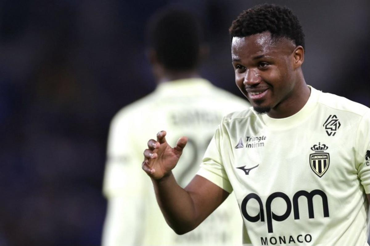 Monaco's Spanish forward #31 Ansu Fati celebrates after scoring during the French L1 football match between RC Strasbourg Alsace and AS Monaco at the Stade de la Meinau in Strasbourg, eastern France, on May 17, 2026.   ROMEO BOETZLE / AFP