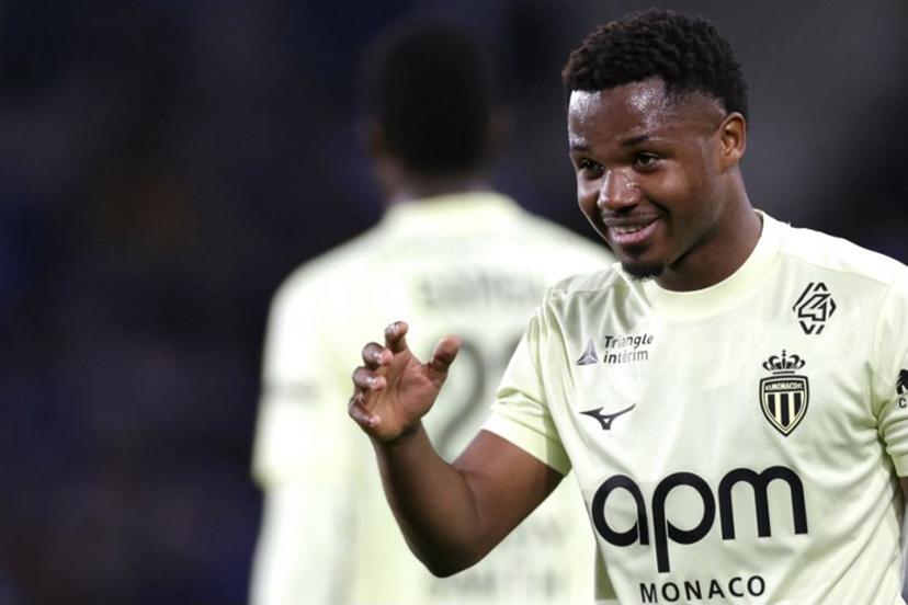 Monaco's Spanish forward #31 Ansu Fati celebrates after scoring during the French L1 football match between RC Strasbourg Alsace and AS Monaco at the Stade de la Meinau in Strasbourg, eastern France, on May 17, 2026.   ROMEO BOETZLE / AFP