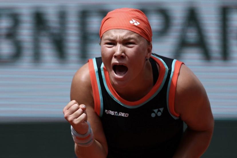 Diana Shnaider reacts to a point against US Madison Keys during their women's singles match on day 9 of the French Open tennis tournament on Court Suzanne-Lenglen at the Roland-Garros Complex in Paris on June 1, 2026.  Anne-Christine POUJOULAT / AFP
