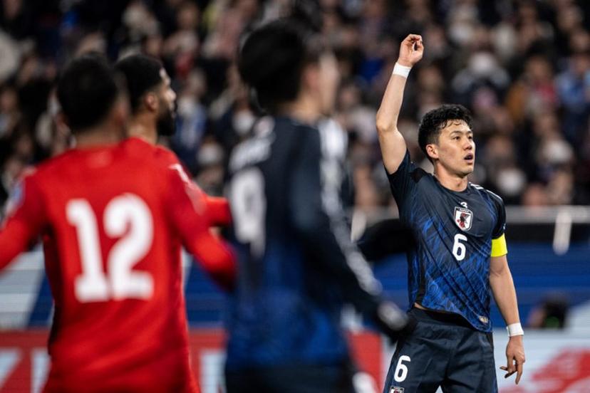Japan's Wataru Endo gestures during the 2026 FIFA World Cup Asian qualification football match between Japan and Bahrain in Saitama on March 20, 2025.  Philip FONG / AFP