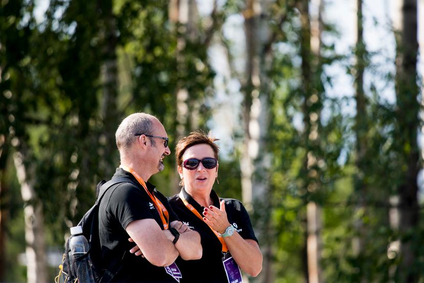 Patrick Van Waes and Athletics coach Lieve Van Mechelen pictured during on the fourth and last day of the European Athletics U23 Championships, Sunday 14 July 2019 in Gavle, Sweden. BELGA PHOTO JASPER JACOBS
