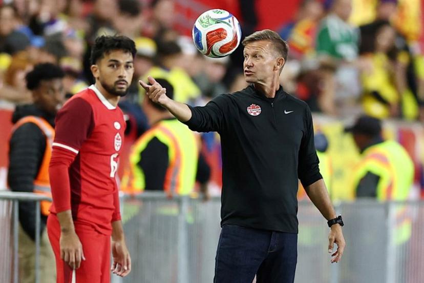 (FILES) Canada's US coach Jesse Marsch gestures to his players from the touchline during the international friendly football match between Canada and Colombia at Sports Illustrated Stadium in Harrison, New Jersey, on October 14, 2025. Exactly 150 years after the Carlton Cricket Club and the Toronto Lacrosse Club played the first recorded organized soccer match in Canada, in 1876, Canadian soccer is finally preparing to make its World Cup debut as host. CHARLY TRIBALLEAU / AFP