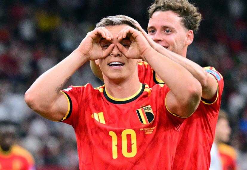 Belgium's Leandro Trossard celebrates after scoring the 1-0 goal during a soccer game between Belgian national team Red Devils and New Zealand, on Friday 26 June 2026, at the BC Place Vancouver stadium in Vancouver, Canada, the third game in the group stage of the FIFA World Cup 2026. The Diables Rouges - Rode Duivels were drawn into Group G. BELGA PHOTO DIRK WAEM