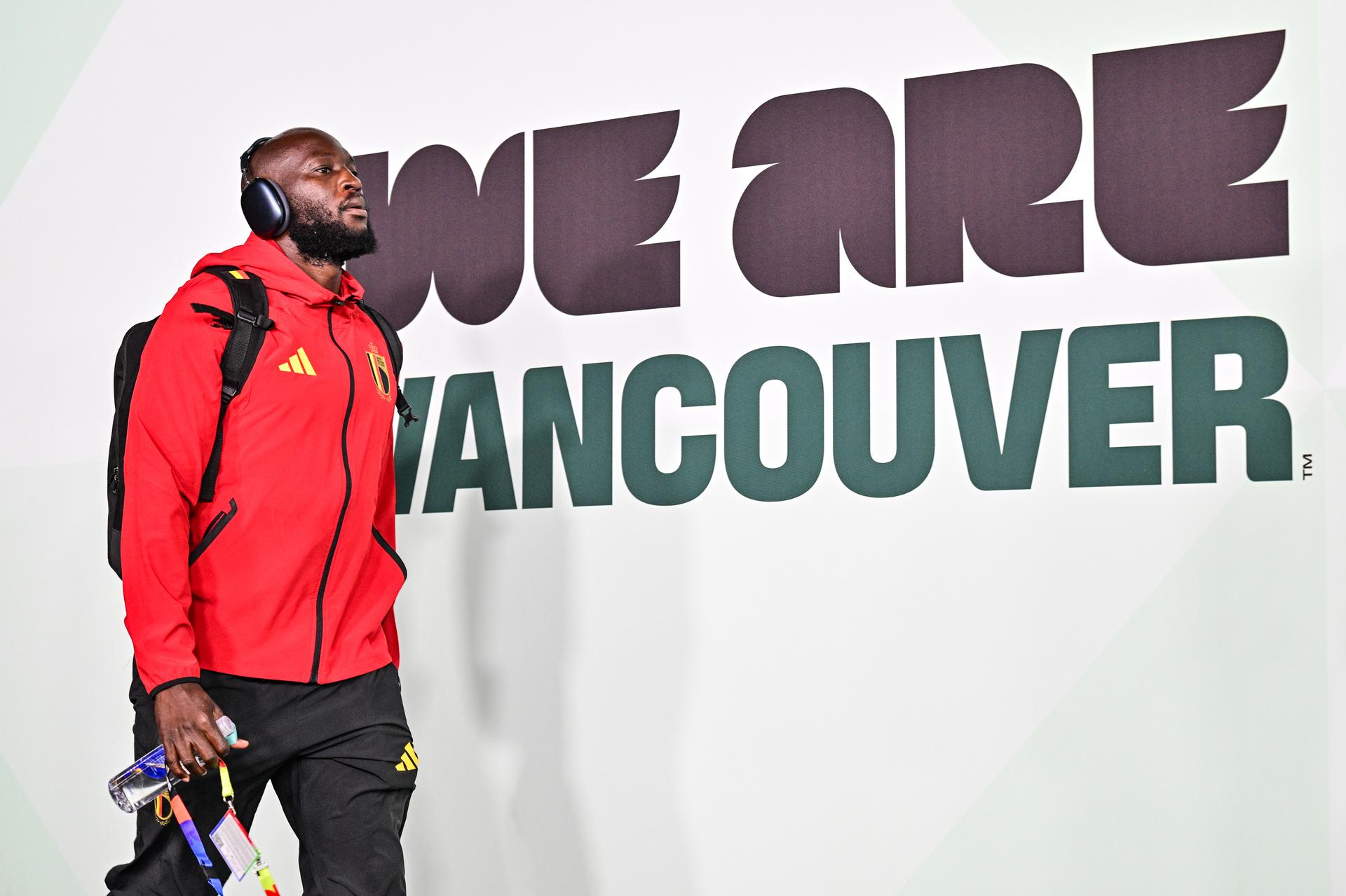 Belgium's Romelu Lukaku arrives for a soccer game between Belgian national team Red Devils and New Zealand, on Friday 26 June 2026, at the BC Place Vancouver stadium in Vancouver, Canada, the third game in the group stage of the FIFA World Cup 2026. The Diables Rouges - Rode Duivels were drawn into Group G. BELGA PHOTO DIRK WAEM