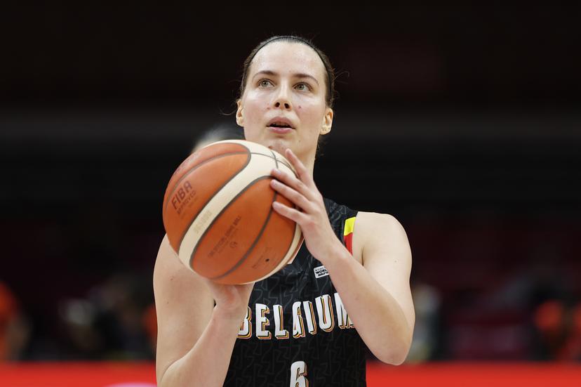 Belgium's Antonia Delaere fights for the ball during a basket game between Brazil and Belgium's national team Belgian Cats, in Wuhan, China, on Wednesday 11 March 2026, the first day (of 5) of the qualifications phase for the World Cup Basket tournament. BELGA PHOTO NIKOLA KRSTIC