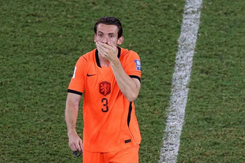 Netherlands' midfielder #03 Marten de Roon reacts after losing at the end of the 2026 World Cup round of 32 football match between the Netherlands and Morocco at the Monterrey Stadium in Guadalupe on June 29, 2026.   Julio Cesar AGUILAR / AFP