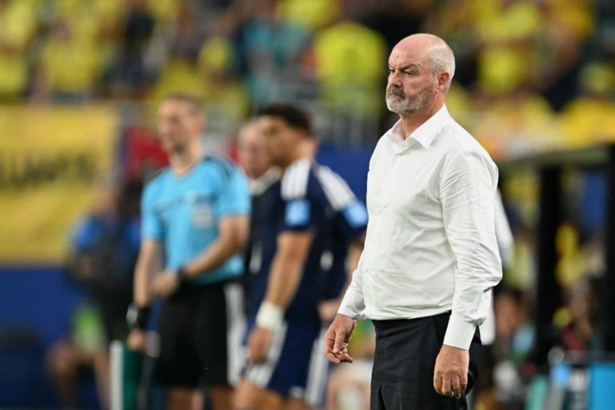 Scotland's head coach Steve Clarke gestures during the 2026 World Cup Group C football match between Scotland and Brazil at the Miami Stadium in Miami Gardens on June 24, 2026.   CHANDAN KHANNA / AFP