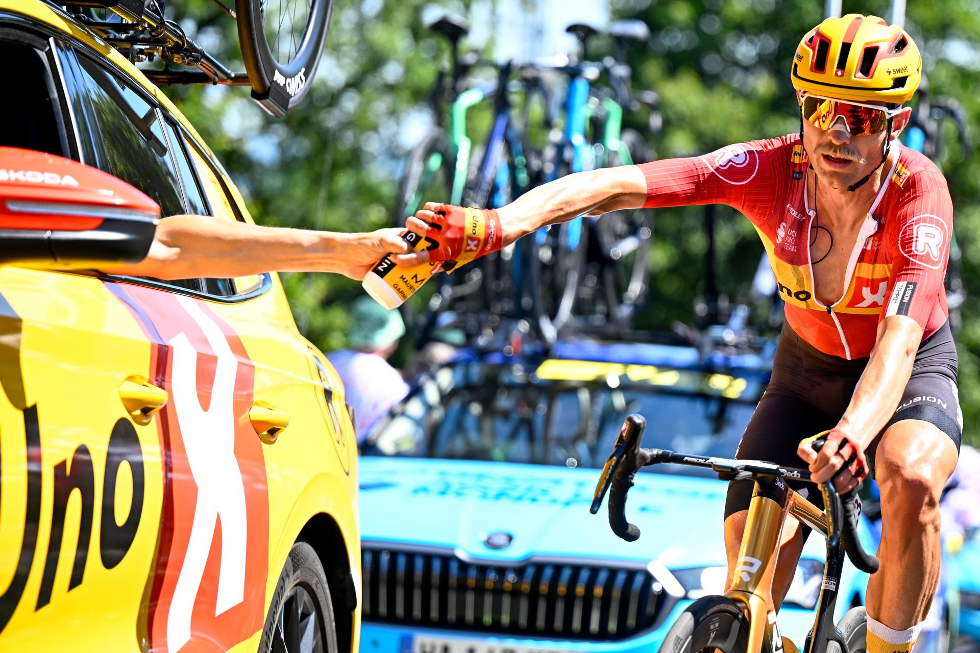 Danish Magnus Cort Nielsen of Uno-X Mobility pictured in action during stage seven of the 2025 Tour de France cycling, from Saint-Malo to Mur-de-Bretagne (194 km), on Friday 11 July 2025 in France. The 112th edition of the Tour de France starts on Saturday 5 July in Lille, France, and will finish in Paris, France on the 27th of July. BELGA PHOTO JASPER JACOBS