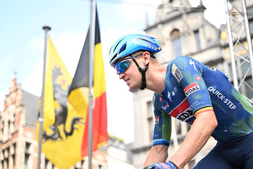 Belgian Tim Merlier of Soudal Quick-Step pictured at the start of the men's elite race (240km) of the Belgian Cycling Championships, from the Grote Markt square in Antwerp to Brasschaat on Sunday 28 June 2026. BELGA PHOTO MAARTEN STRAETEMANS