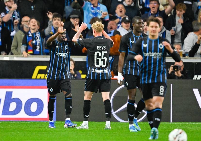 Club's Carlos Forbs celebrates after scoring during a game between Belgian soccer team Club Brugge KV and Sint-Truiden VV, Saturday 09 May 2026 in Brugge, onb the seventh day of the Champion's Play-Off (PO 1) competition of the Jupiler Pro League. BELGA PHOTO JOHN THYS