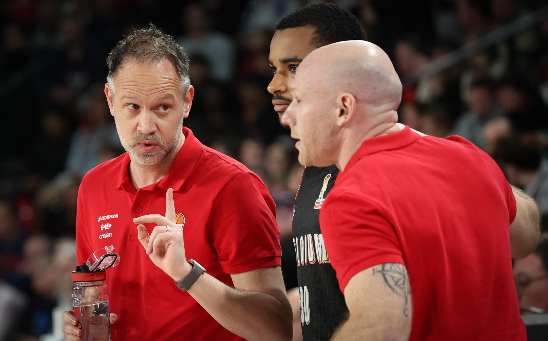 Belgium's head coach Julien Mahe gestures during a basketball match between Belgian national team Belgian Lions and Finland, Friday 27 February 2026 in Charleroi, qualifier 3/6 for the men's 2027 FIBA World Championships. BELGA PHOTO VIRGINIE LEFOUR