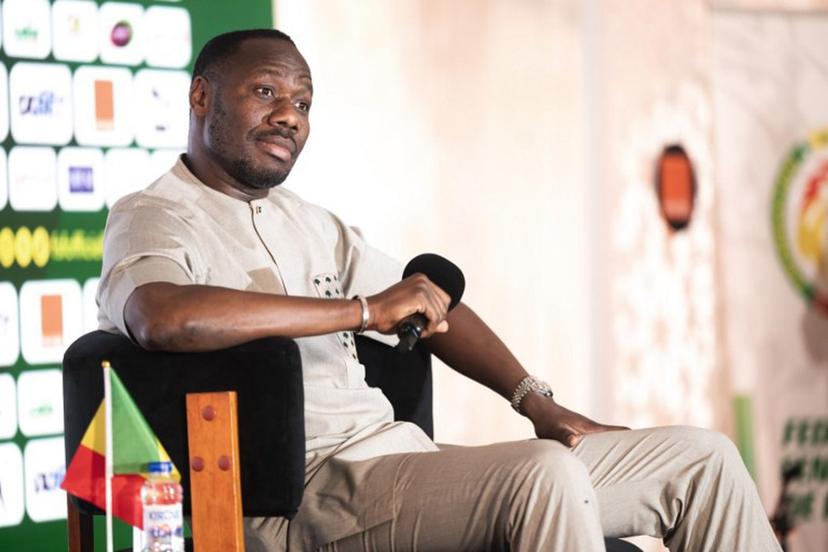 Senegal's coach Pape Thiaw speaks during the unveiling of Senegal's 2026 FIFA World Cup squad in Dakar on May 21, 2026.  SEYLLOU / AFP